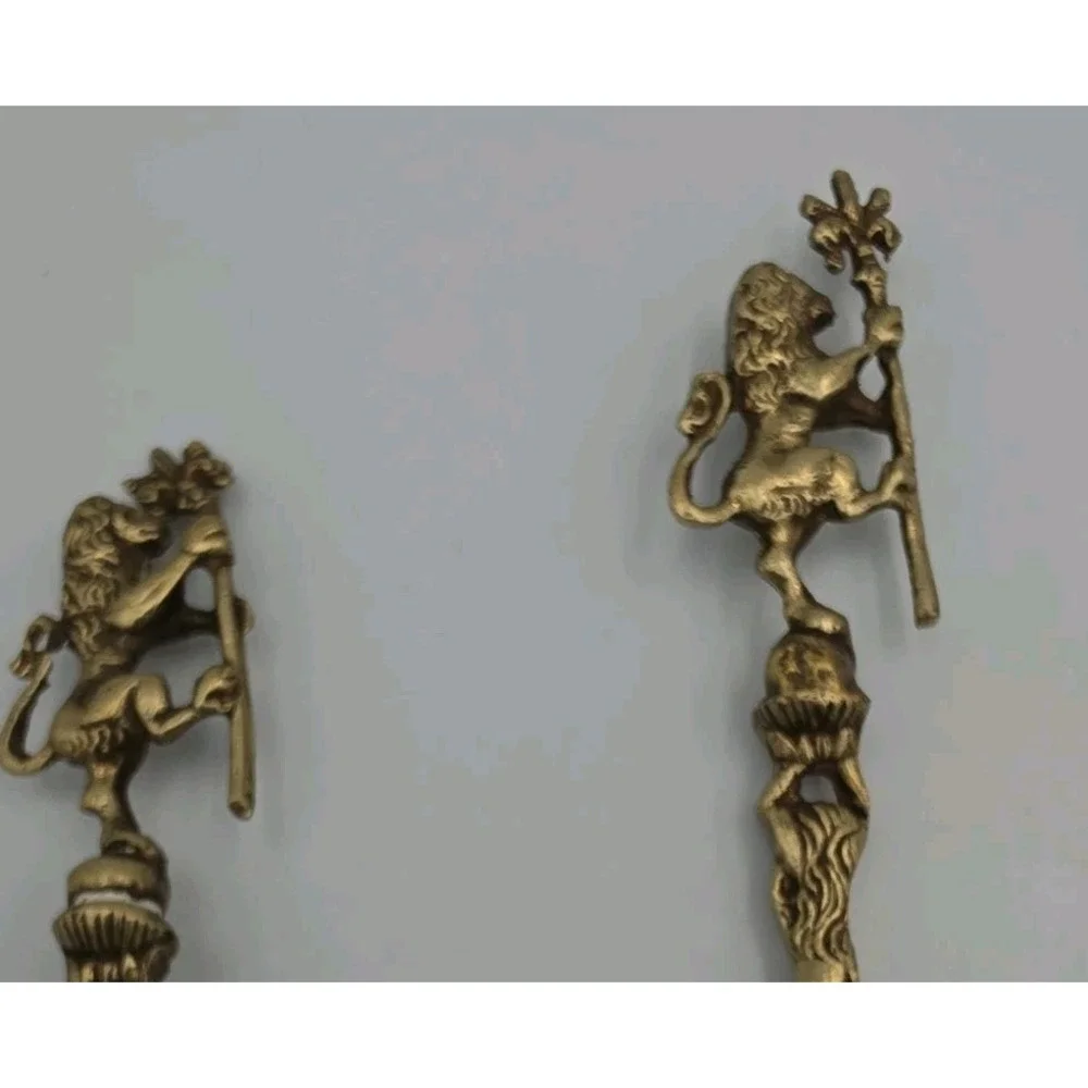 Vintage Italian 6 Piece Serving Set Lions Holding Scepter Brass Gothic Italy